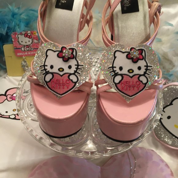 ADORABLE cotton candy pink dream platforms with hello kitty and crystal details! - Picture 5 of 16